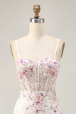 Sparkly Bodycon Corset White Flower Homecoming Dress