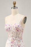 Sparkly Bodycon Corset White Flower Homecoming Dress