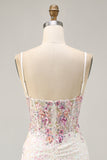 Sparkly Bodycon Corset White Flower Homecoming Dress