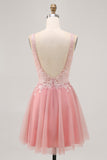 A Line Backless Blush Homecoming Dress with Appliques