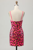 Fuchsia Bodycon Spaghetti Straps Sequin Homecoming Dress with Slit
