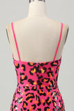 Fuchsia Bodycon Spaghetti Straps Sequin Homecoming Dress with Slit