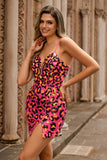 Sparkly Fuchsia Spaghetti Straps Bodycon Homecoming Dress with Slit