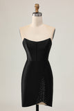 Black Bodycon Cut Out Strapless Homecoming Dress with Beading