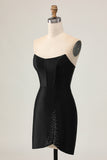 Black Bodycon Cut Out Strapless Homecoming Dress with Beading