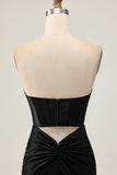 Black Bodycon Cut Out Strapless Homecoming Dress with Beading