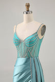 Satin Bodycon Beaded Green Homecoming Dress with Streamer