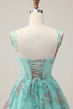 Floral A-Line Corset Green Homecoming Dress with Appliques