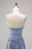 Sparkly Grey Blue Corset Homecoming Dress with Slit