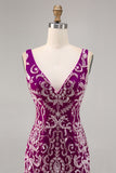 Fuchsia V-Neck Sequin Tight Homecoming Dress