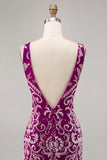Fuchsia V-Neck Sequin Tight Homecoming Dress