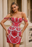 Red Off The Shoulder Beaded Bodycon Homecoming Dress