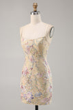 Apricot Embroidered Bodycon Short Homecoming Dress