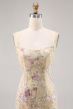 Apricot Embroidered Bodycon Short Homecoming Dress