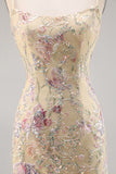 Apricot Embroidered Bodycon Short Homecoming Dress