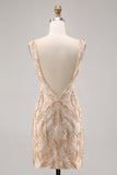 Champagne V-Neck Tight Homecoming Dress with Sequins