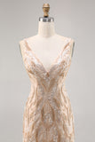Champagne V-Neck Tight Homecoming Dress with Sequins