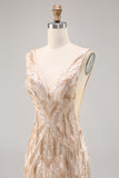 Champagne V-Neck Tight Homecoming Dress with Sequins