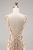 Champagne V-Neck Tight Homecoming Dress with Sequins