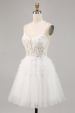 White A-Line Appliqued Tulle Homecoming Dress