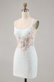 White Appliqued Corset Homecoming Dress with Sequins