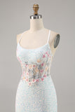 White Appliqued Corset Homecoming Dress with Sequins