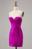 Strapless Fuchsia Beaded Bodycon Homecoming Dress