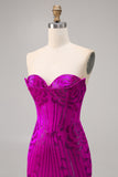 Strapless Fuchsia Beaded Bodycon Homecoming Dress