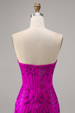 Strapless Fuchsia Beaded Bodycon Homecoming Dress