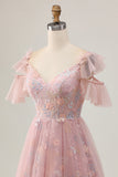 Floral Blush Cold Shoulder A-Line Homecoming Dress with Appliques