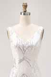 Bodycon Seuqin V-Neck White Homecoming Dress With Lace