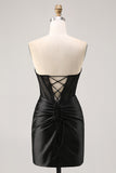 Corset Strapless Lace Black Homecoming Dress