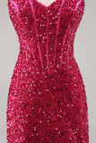 Sparkly Fuchsia Tight Corset Homecoming Dress