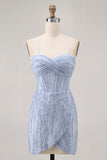Sequin Corset Grey Blue Tight Homecoming Dress