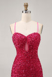 Sparkly Fuchsia Keyhole Bodycon Homecoming Dress