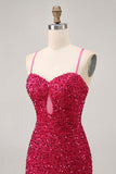 Sparkly Fuchsia Keyhole Bodycon Homecoming Dress