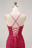 Sparkly Fuchsia Keyhole Bodycon Homecoming Dress