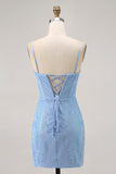 Blue Bodycon Strapless Beaded Homecoming Dress