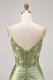 Green Corset Satin Bodycon Homecoming Dress with Sequins