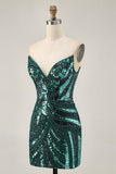 Dark Green Strapless Tight Homecoming Dress with Sequins