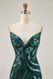 Dark Green Strapless Tight Homecoming Dress with Sequins