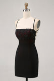 Black Spaghetti Straps Bodycon Homecoming Dress with Lace-up Back