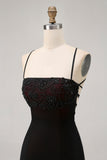 Black Spaghetti Straps Bodycon Homecoming Dress with Lace-up Back