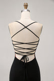 Black Spaghetti Straps Bodycon Homecoming Dress with Lace-up Back