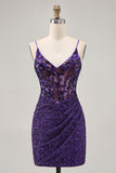 Sparkly Dark Purple Corset Homecoming Dress with Lace-up Back