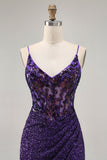 Sparkly Dark Purple Corset Homecoming Dress with Lace-up Back