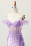Cold Shoulder Bodycon Purple Homecoming Dress With Beading