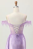 Cold Shoulder Bodycon Purple Homecoming Dress With Beading