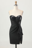 Strapless Tight Black Homecoming Dress With Sequins