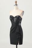 Strapless Tight Black Homecoming Dress With Sequins